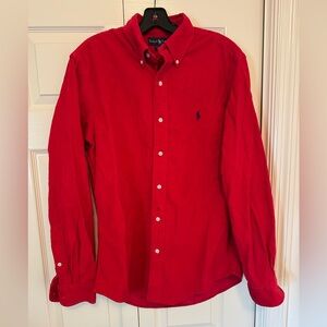 Ralph Lauren Men's Red Custom Fit Corduroy Button Up Shirt Pony Logo Size Medium